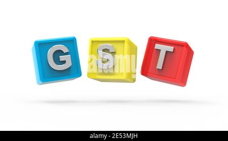 Illustrazione 3D del testo GST - imposte su beni e servizi Foto Stock