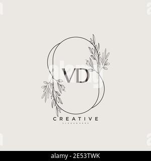 VD Beauty vettoriale primo logo arte, scrittura a mano logo di firma iniziale, matrimonio, moda, gioielli, boutique, floreale e botanico con temp creativa Illustrazione Vettoriale