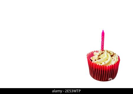 Una singola cupcake e lettura di candela per essere illuminato e. poi mangiato Foto Stock