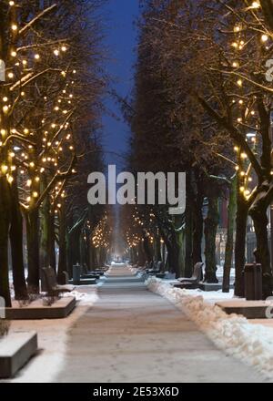 Kaunas, Lituania 01-26-2021 bella mattina invernale nella città di Kaunas sulla Freedom Alley. Foto Stock