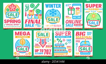 Riduzione dei costi Creative Promo Posters Imposta vettore Illustrazione Vettoriale