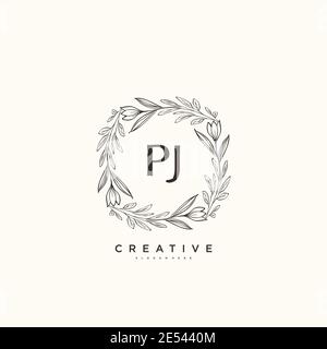 PJ Beauty vettoriale primo logo arte, calligrafia logo di firma iniziale, matrimonio, moda, gioielli, boutique, floreale e botanico con temp creativa Illustrazione Vettoriale
