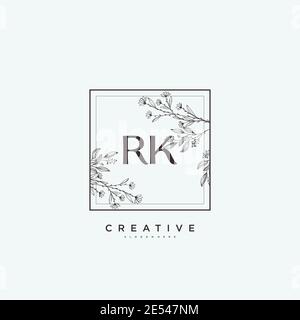 RK Beauty vettoriale primo logo arte, scrittura a mano logo di firma iniziale, matrimonio, moda, gioielli, boutique, floreale e botanico con temp creativa Illustrazione Vettoriale