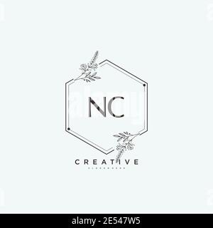 NC Beauty vettoriale primo logo arte, scrittura a mano logo di firma iniziale, matrimonio, moda, gioielli, boutique, floreale e botanico con temp creativa Illustrazione Vettoriale