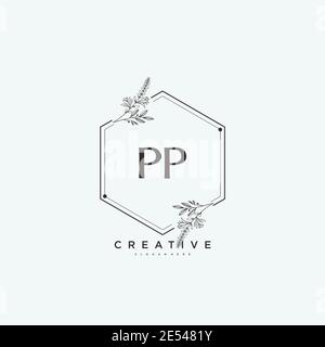 PP Beauty Vector primo logo art, calligrafia logo di firma iniziale, matrimonio, moda, gioielli, boutique, floreale e botanico con temp creativa Illustrazione Vettoriale