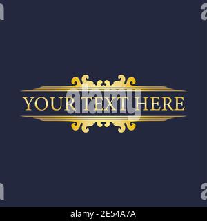 Cornice decorativa in oro isolato su sfondo blu scuro. Classico ornamento floreale, elemento di design Illustrazione Vettoriale