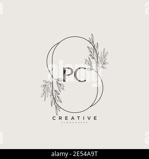PC Beauty vettoriale primo logo arte, scrittura a mano logo di firma iniziale, matrimonio, moda, gioielli, boutique, floreale e botanico con temp creativa Illustrazione Vettoriale