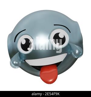 Robot emoticon con un viso ridente e pieno di lacrime. rendering 3d Foto Stock