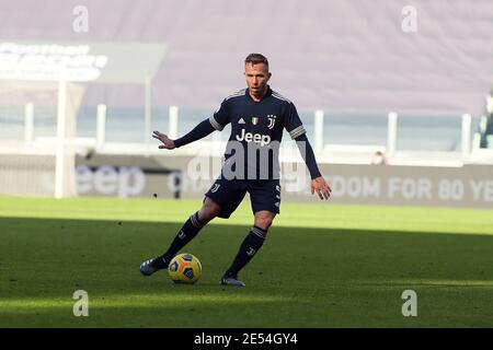 Torino, Italia. 24 gennaio 2021. Melo Arthur (Juventus FC) durante Juventus FC vs Bologna FC, Serie calcistica italiana A match a Torino, Italia, Gennaio 24 2021 Credit: Independent Photo Agency/Alamy Live News Foto Stock