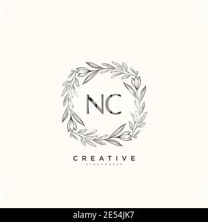 NC Beauty vettoriale primo logo arte, scrittura a mano logo di firma iniziale, matrimonio, moda, gioielli, boutique, floreale e botanico con temp creativa Illustrazione Vettoriale