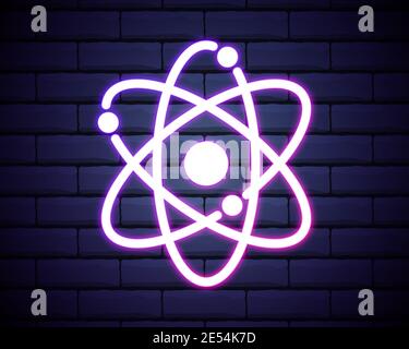 Atom, icona del contorno chimico in stile neon. Elementi dell'icona della linea di illustrazione di formazione. Segni e simboli possono essere utilizzati per il web, logo, app mobile, UI, UX Illustrazione Vettoriale