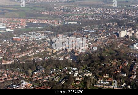 Veduta aerea della città mercato di Pontefract nello Yorkshire occidentale Foto Stock