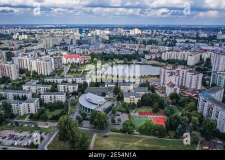 Veduta aerea di Goclaw, distretto di Praga Poludnie di Varsavia, Polonia Foto Stock