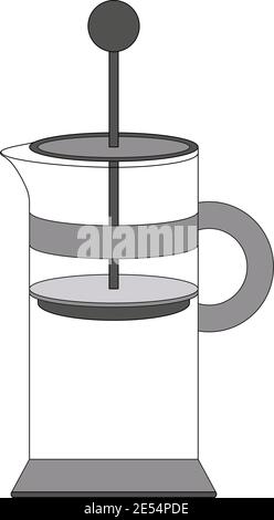 Stampa francese isolato oggetto su sfondo bianco. Caffè di birra e vettore teiera. Illustrazione Vettoriale