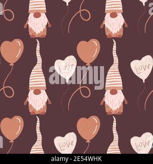 Motivo carino senza cuciture con gnomi scandinavi. Buon giorno di San Valentino. Foto Stock