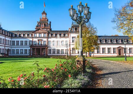 Castello barocco di Phillipsruhe sulle rive del fiume meno ad Hanau, Germania Foto Stock