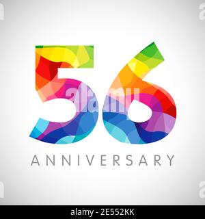 numeri del 56° anniversario. logotipo di 56 anni. Congrati luminosi. Modello grafico astratto isolato. Creative 5, 6 segni, cifre 3D. Fino al 56%. Illustrazione Vettoriale