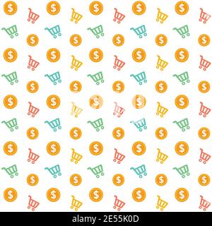 Carrello senza giunture Vector con motivo in stile monete d'oro Illustrazione Vettoriale