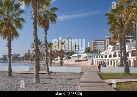 Benicasim lungomare di Castellon de la Plana, Comunità Valenciana, Spagna, Europa Foto Stock