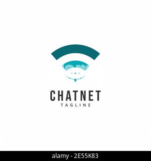 Template vettoriale logo WiFi di Chat Bubble Signal Network adatto per tecnologia e affari di società del internet Illustrazione Vettoriale