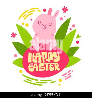 Simpatico coniglio coniglietto pasquale con scritta frase - Buona Pasqua. Illustrazione Vettoriale