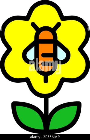 Ape su fiore, apiary, apicoltura semplice linea di colore icona o logo. Illustrazione Vettoriale