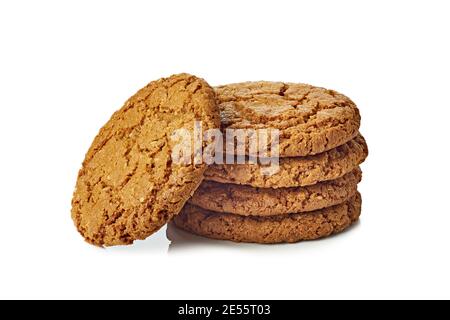 Un mucchio di biscotti di farinata d'avena su bianco Foto Stock
