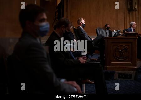 Il senatore degli Stati Uniti James Lankford (repubblicano dell'Oklahoma) attende di offrire un commento durante la riunione di affari del Comitato del Senato per la sicurezza interna e gli affari governativi per considerare la nomina di Alejandro Nicholas Mayorkas a Segretario della sicurezza interna nell'edificio del Senato Dirksen a Washington, DC, Martedì, 26 gennaio 2021. Credito: Rod Lammey/CNP /MediaPunch Foto Stock