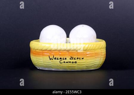 Shaker di sale e pepe d'epoca degli anni '70 - '80. Luke Durda/Alamy Foto Stock