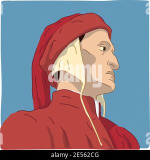 Dante Alighieri, famoso poeta italiano che scrisse la Divina Commedia Illustrazione Vettoriale