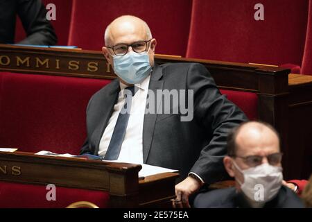 Segretario di Stato responsabile delle pensioni e della salute sul lavoro, Laurent Pietraszewski partecipa ad una sessione di interrogazioni al Governo all'Assemblea nazionale francese, il 26 gennaio 2021, a Parigi, Francia. Foto di David Niviere/ABACAPRESS.COM Foto Stock