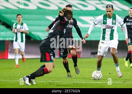 GRONINGEN, PAESI BASSI - GENNAIO 26: Alessio da Cruz del FC Groningen che segna un gol (3:0) durante la partita olandese Eredivisie tra il FC Groningen e LA A. Foto Stock