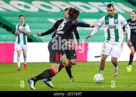 GRONINGEN, PAESI BASSI - GENNAIO 26: Alessio da Cruz del FC Groningen che segna un gol (3:0) durante la partita olandese Eredivisie tra il FC Groningen e LA A. Foto Stock