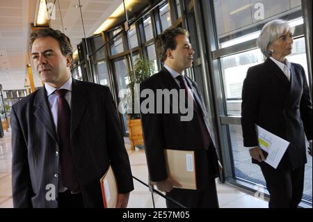 Christine Lagarde, ministro francese dell'Economia, dell'industria e dell'occupazione, e Luc Chatel, ministro francese dell'industria e dei consumatori, durante un incontro sulla posta francese presso la sede del ministero a Bercy, Parigi, Francia, il 26 settembre 2008. Foto di Elodie Gregoire/ABACAPRESS.COM Foto Stock