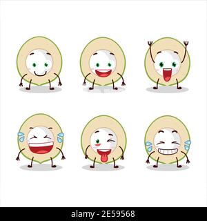 Carattere cartoon di fetta di cocco verde con espressione sorriso. Illustrazione vettoriale Illustrazione Vettoriale