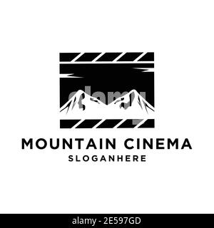 Cinema con elemento vettoriale di design del logo negativo dello spazio montano Illustrazione Vettoriale