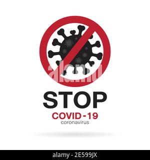 Vettore di stop covid-19 segno e simbolo su sfondo bianco. Nuovo focolaio di coronavirus. Covid-19 icone o loghi. Illustrazione vettoriale a livelli facilmente modificabile Illustrazione Vettoriale
