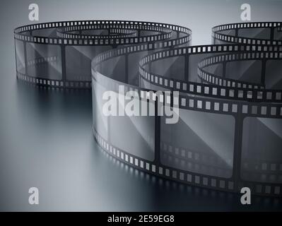 Filmstrip vintage su sfondo scuro. Illustrazione 3D. Foto Stock