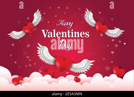 buon giorno di san valentino poster cuore rosso con ali di vortice. illustrazione vettoriale Illustrazione Vettoriale