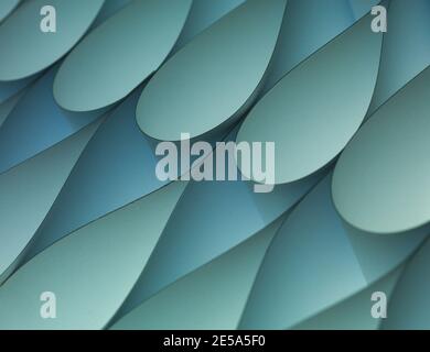 Gocce blu astratte ondulate con linee curve chiare sfocate da carta retroilluminata Foto Stock