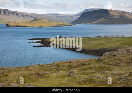 Hvalfjordur, fiordo ad ovest dell'Islanda tra Mosfellsbær e Akranes, Islanda, Hvalfjoerdur Foto Stock