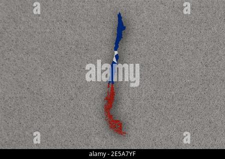 Mappa e bandiera del Cile su feltro Foto Stock