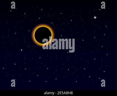 Eclissi solare su cielo stellato, eclissi totale in spazio scuro, illustrazione vettoriale Illustrazione Vettoriale