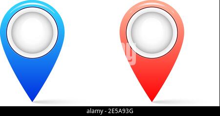 Icona di puntatura realistica della mappa con ombra. Icona PIN Illustrazione Vettoriale