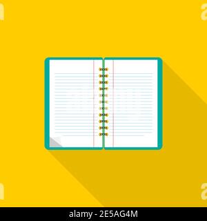 Notebook. Design piatto. Notebook su sfondo blu. Aprire il blocco note. Icona vettore Illustrazione Vettoriale