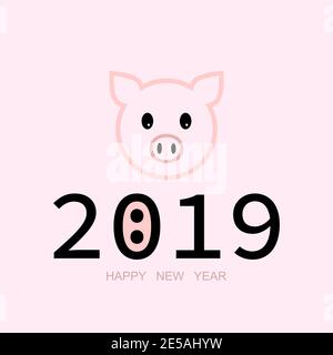 Banner 2019 Felice Anno Nuovo. Anno maiale. Faccia di maiale. Eps10 Illustrazione Vettoriale