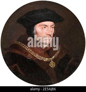 Sir Thomas More (1478-1535), Signore Alto Cancelliere d'Inghilterra sotto Re Enrico VIII, ritratto di un seguace di Hans Holbein il giovane, 1600-1699 Foto Stock