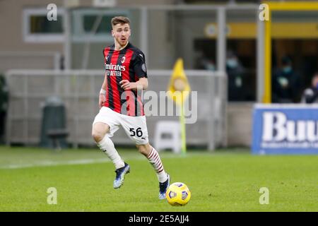 26 gennaio 2021, Milano, Italia: Milano, Italia, Stadio Giuseppe Meazza San Siro, 26 gennaio 2021, Alexis Saelemaekers (AC Milan) durante FC Internazionale vs AC Milan - Calcio Italiano Coppa Italia match (Credit Image: © Francesco Scaccianoce/LPS via ZUMA Wire) Foto Stock