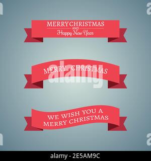set di tre nastri di natale rossi su sfondo sfumato. Eps10 Illustrazione Vettoriale