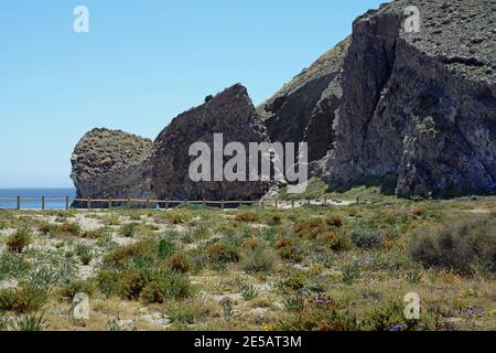 Playa de los Muertos è un sistema di dune situato nel Parco Naturale Cabo de Gata-Níjar, nella regione andalusa della Spagna. Foto Stock